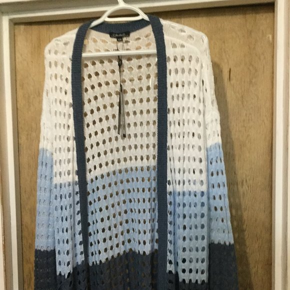 NWT Charlie B long line cardigan open front pockets Crocheted size M - Picture 1 of 7